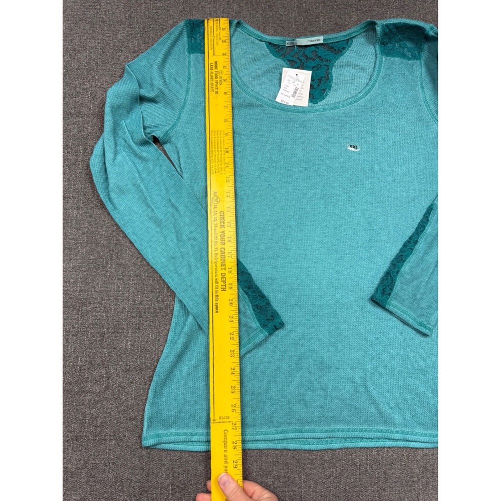 Maurices Womens XXL Teal Waffle Knit Lace Trim Long Sleeve Thermal Top NWT